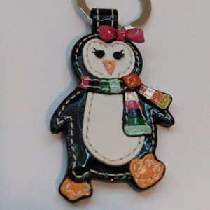 Delightful Patent Leather Happy Dancing Penguin Fob Keyring Keychain